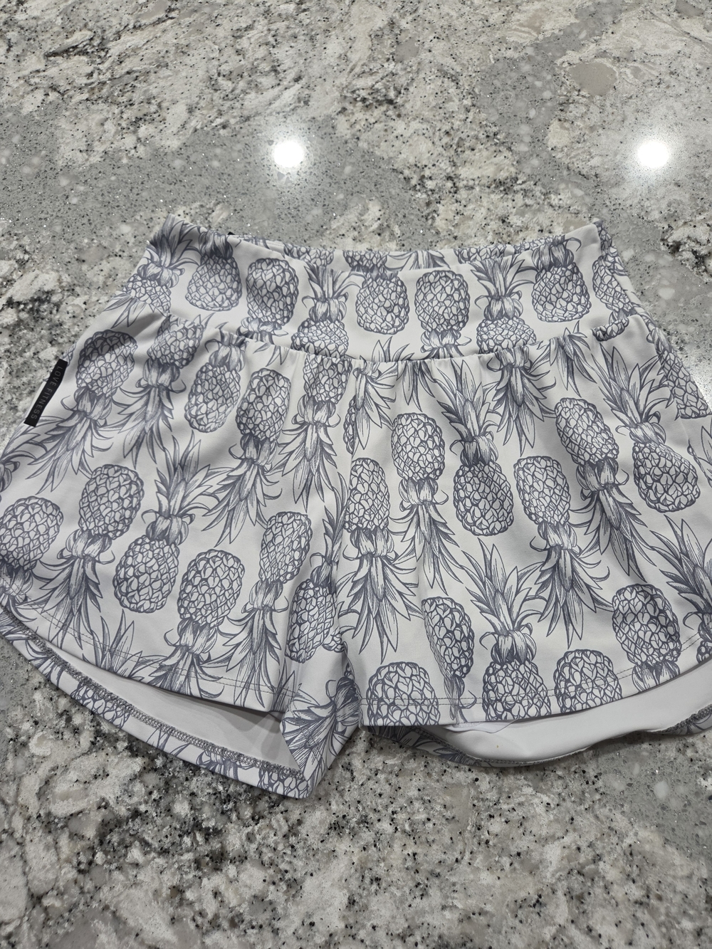 Love Fitness Women's White Pineapple Print Athletic Shorts